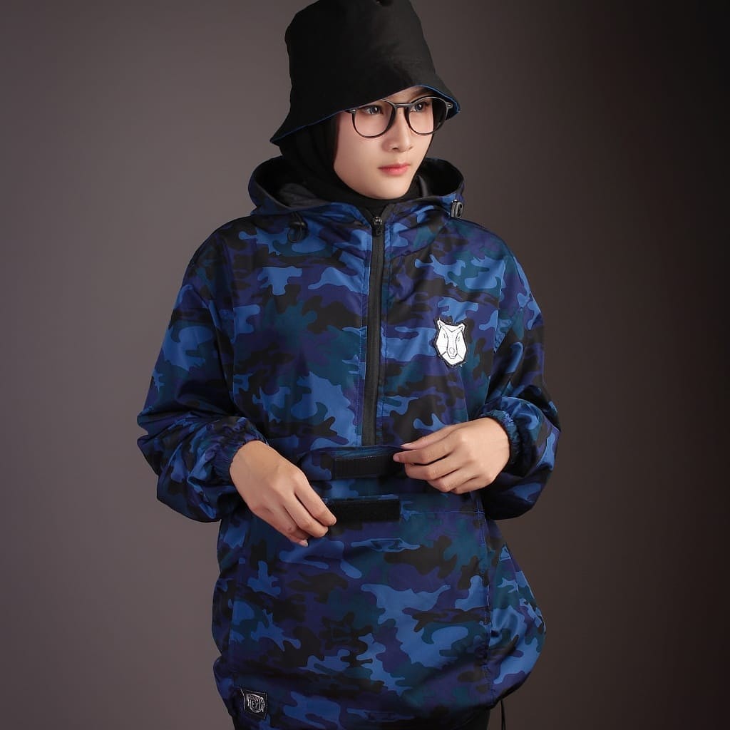 Jaket Parka Tracker Waterproof - Jaket Cagoule Camo Blue Salvio Bear Original