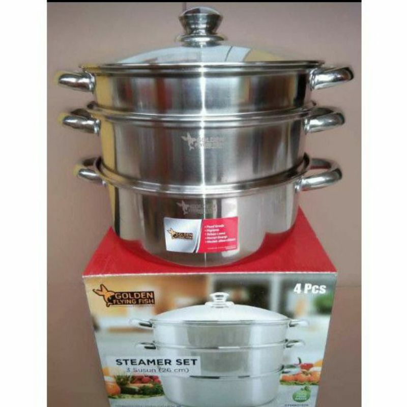 Kukusan Stainless Susun Steamer Stainless Golden Flying Fish Original