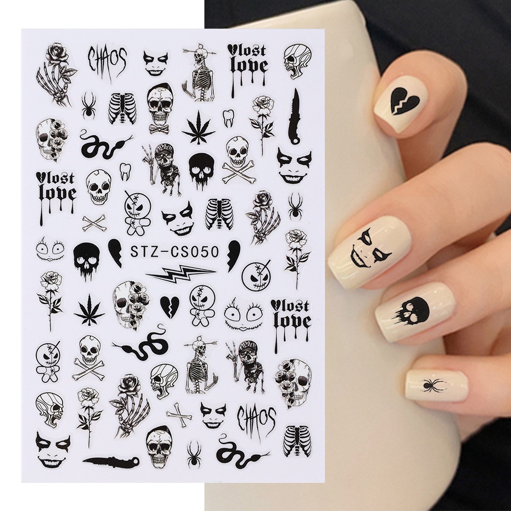 1pc Stiker Kuku Desain Labu Monster Daun Maple Halloween 5D Untuk Dekorasi Manicure