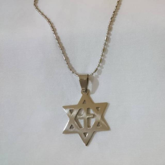 Kalung Salib Bintang Daud (Rantai Tidak Karat)