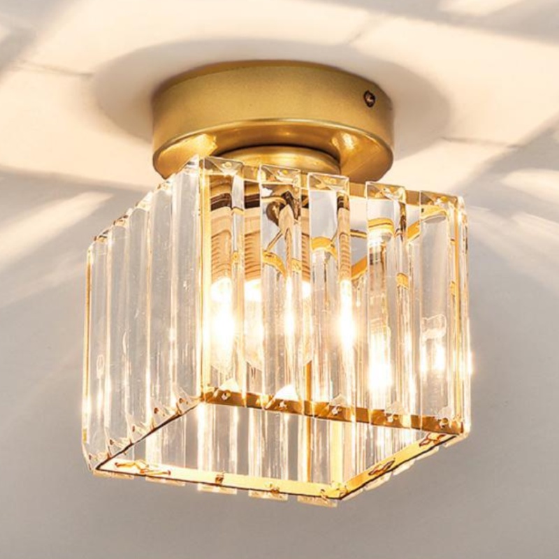 Lampu kristal plafon rumah Lampu ceiling kristal kotak modern crystal round ceiling lamp-5
