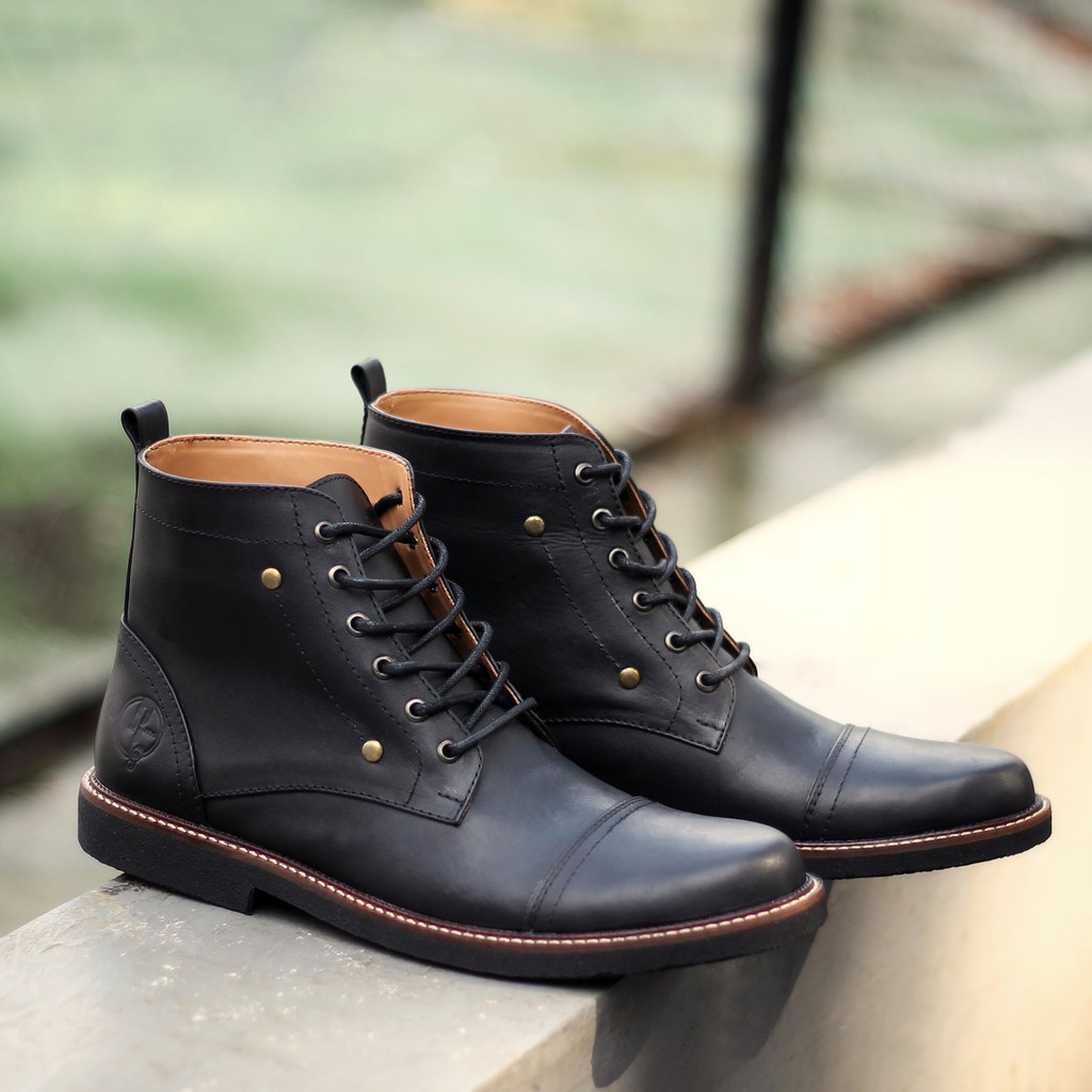 OVERTURE BLACK |FORIND x Reyl| Sepatu Kulit Asli Safety Boot Vintage Klasik Besi Original Footwear