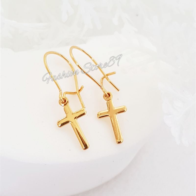 Anting Jurai Salib Silver Xuping Perhiasan Lapis Emas Impor Xuping Yaxiya Bestquality Fashion Salib simple elegan