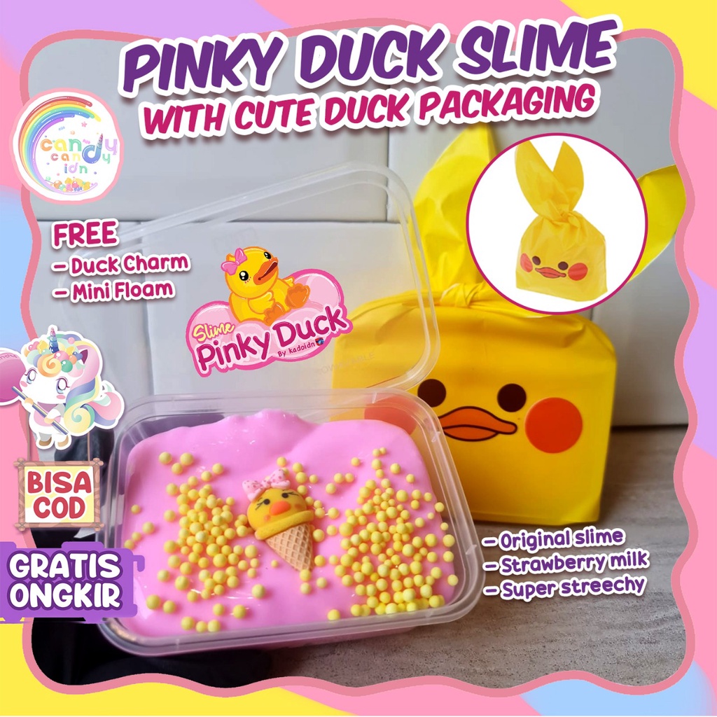 Slime pinky duck / slime bebek / slime original dengan packing bebek unik by kado.idn