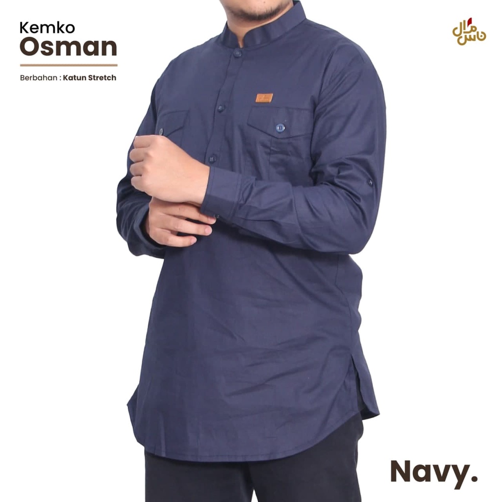 Kemeja Pria Formal Kantor Kemko Polos Model Osman Bahan Katun Toyobo Warna Grey/Black/Army/Navy