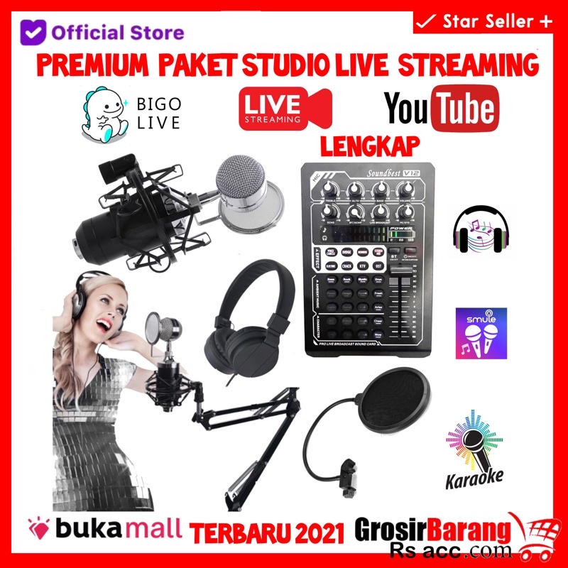Paket mic soundcard lengkap premium live streaming youtube bigo smule