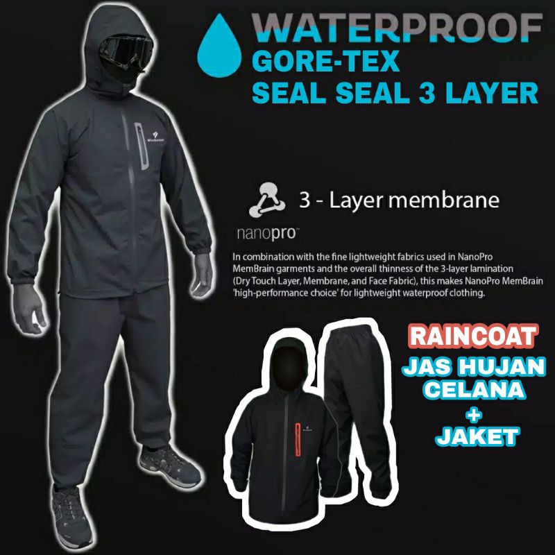 JAS HUJAN RAINCOAT WOODPACKER goretex seam seal 3 layer original - mantel hujan camping - jas motor