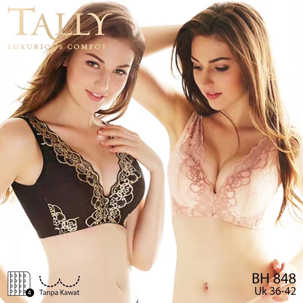 BH BRA TALLY 848 Penekan lemak bahan brokat kait 4 Tanpa kawat- Bra CUP B SAYAP LEBAR  | Bra pengangkat payudara PUSH UP BRA SIZE 36 38 40 42