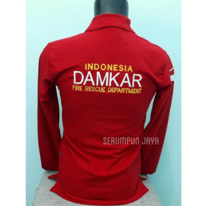 KAOS DAMKAR LENGAN PANJANG - KAOS KERAH DAMKAR MERAH PANJANG FULL BORDIR