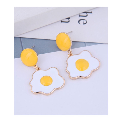 LRC Anting Tusuk Fashion White Dropped Oil Color Yolk Alloy Earrings A61125