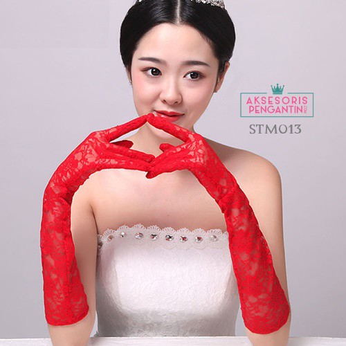 [PRODUK FAVORIT] SARUNG TANGAN LACE AKSESORIS PENGANTIN MERAH WEDDING GLOVES STM013