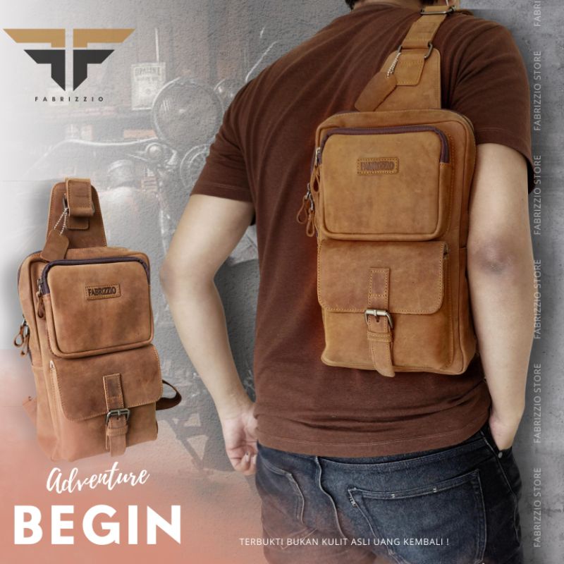 [ fabrizzio store ]crossbags keren kulit pria | single slingbag kulit crazy horse