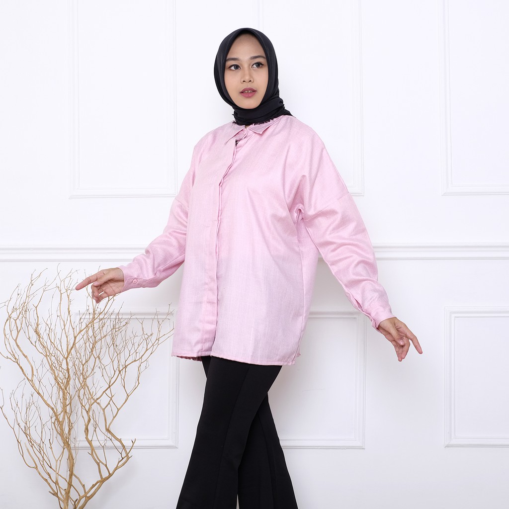 HaymeeStore Kemeja  Oversize Wanita Lengan Panjang 