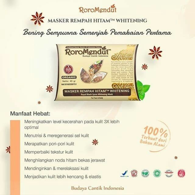 Masker Whitening Premium Organic Rempah Hitam Roro Mendut