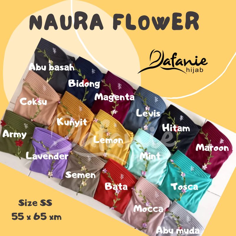 Naura Flower by rafani / jilbab kaos size SS / jilbab renda bunga