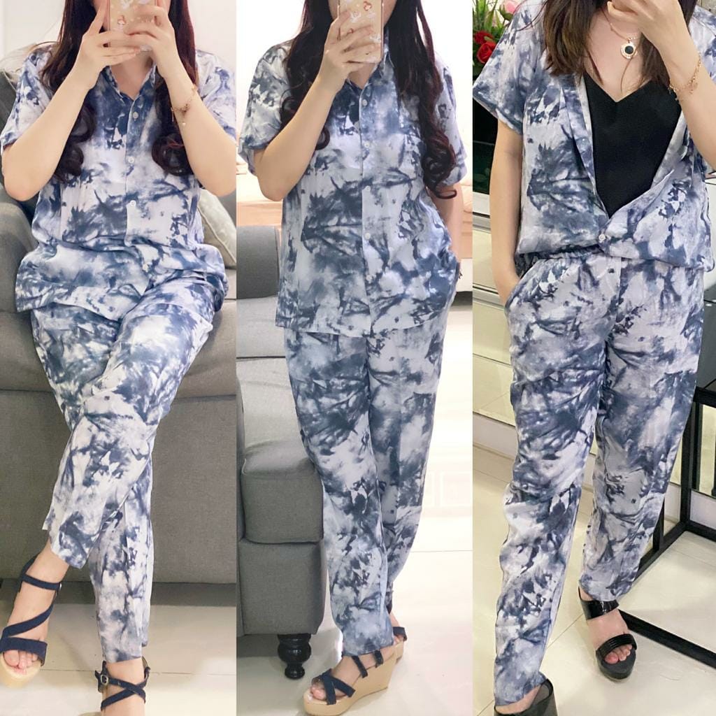 Setelan Diy tie Marbel COD Setelan diy Marbel baju setelan wanita terbaru SET 2 IN 1