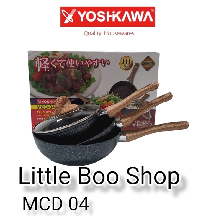 Minowa YOSHIKAWA Panci Set FRY PAN WOK PAN SAUCE PAN MARBLE ANTI LENGKET MCD-04