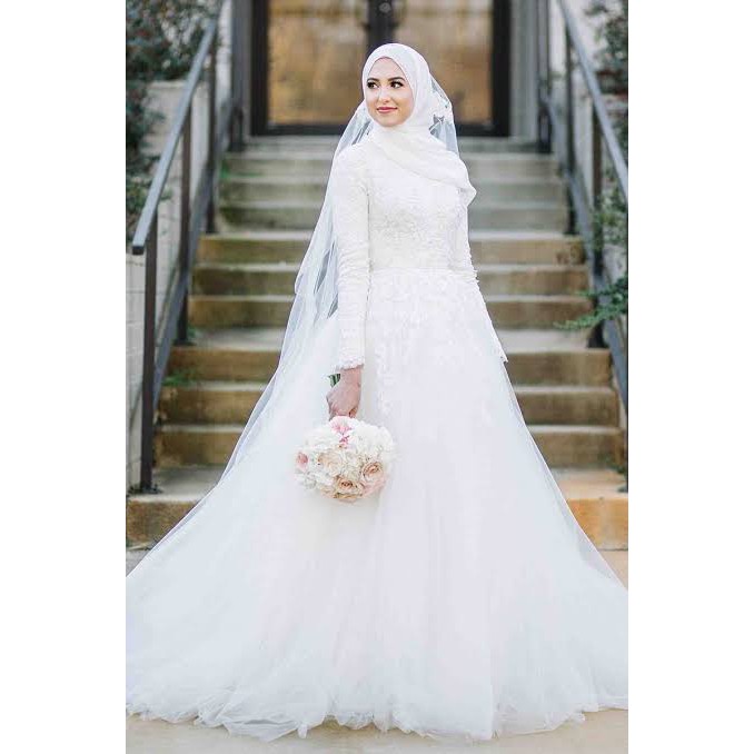 gaun pengantin hijab muslimah ekor muslim wedding dress