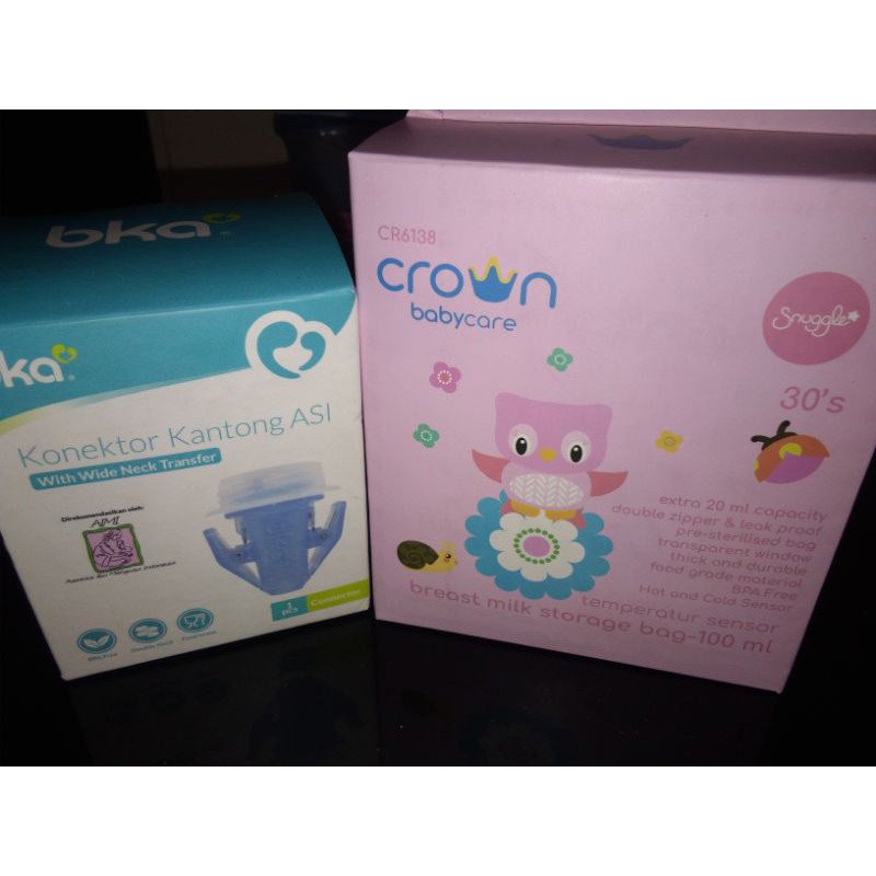 kantong asi crown dan konektor asi