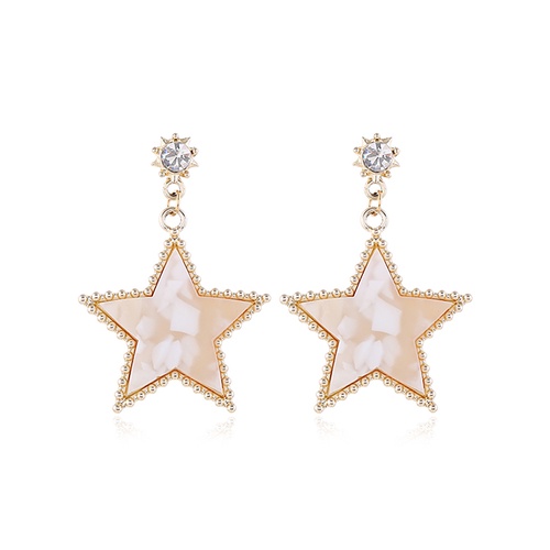 LRC Anting Tusuk Fashion Golden Diamond Five-pointed Star Resin Alloy Earrings A61105