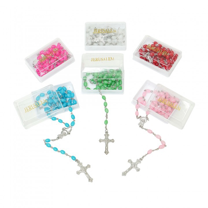 kalung Rosario Oval Warna 8mm Souvenir Aksesoris Kalung Rohani Murah akseosris keagamaan dekorasi ke