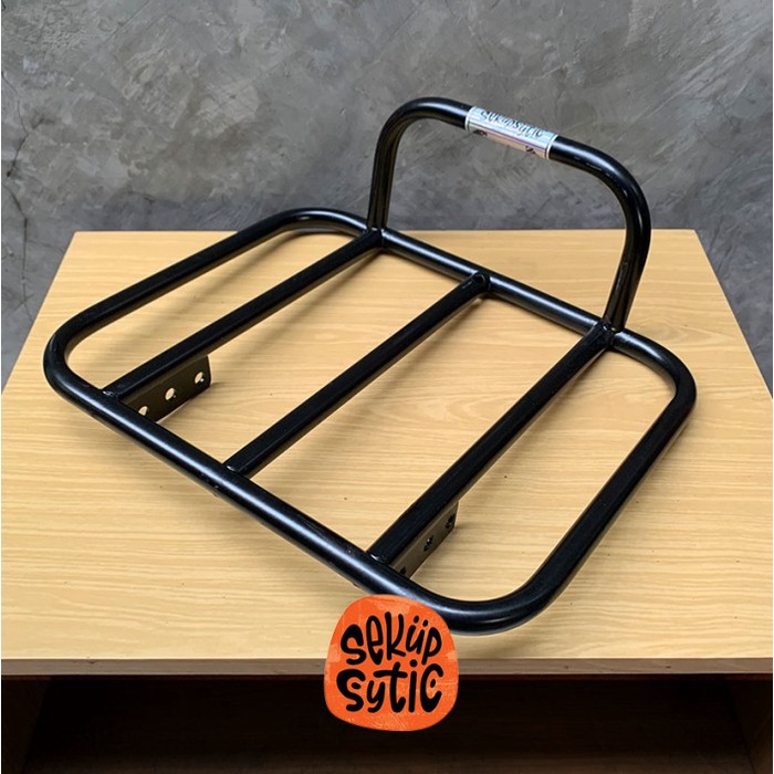 Aksesoris Sepeda - Wooden Black Steel Flat Rack (Rak Depan Sepeda Kayu Besi Keranjang) - Tanpa Kayu