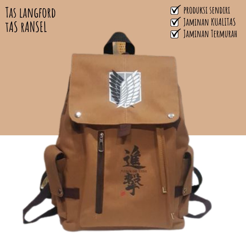 Tas Ransel - Backpack Punggung Kanvas Sablon Titan Bahu Model Kekinian Korea Terbaru Simple  Sekolah Kuliah Kerja Travelling Outdoor Pria Wanita Cewek Cowok