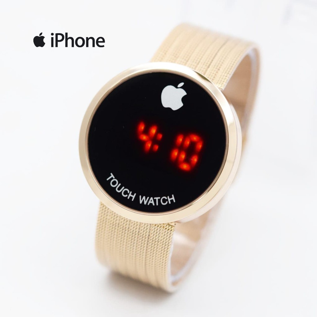 Oranjestad Turku Jam Tangan Pria / Cowok Iphone Watch LED Bulat Pasir Gold