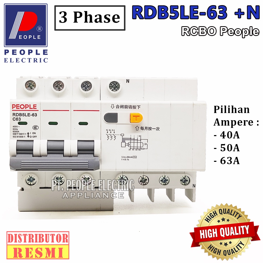 RCBO PEOPLE DZ47LE-63 / RDB5LE-63 3P+N 40A, 50A, 63A