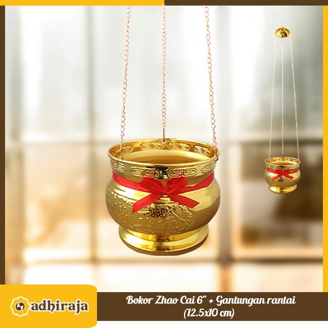 Hiolo ( tempat dupa/bokor ) Kuningan Zhao Cai 6" + Gantungan rantai (15x12.5 cm)