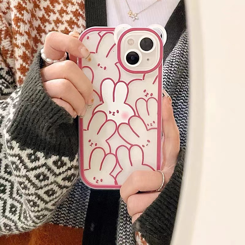 Soft Case Silikon TPU Transparan Motif Kelinci Untuk IPhone 12 13 Se 2020 6 6S 7 8 Plus X XS XR 11 Pro Max