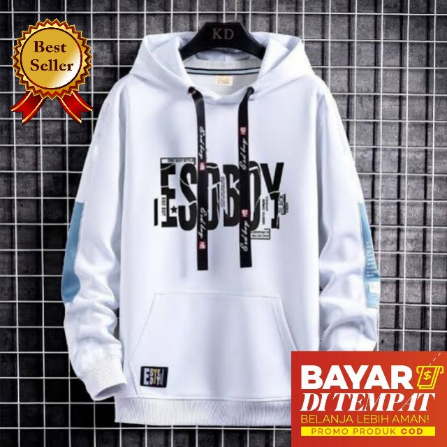 Sweater Hoodie Pria Wanita ESOBOY Jaket Pria Hoodie Jumper Tebal - Putih