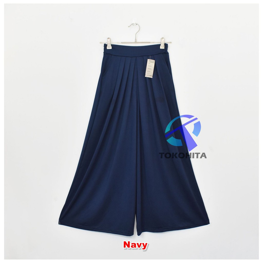 Kulot Panjang Klok Rempel Payung Bahan Moscrepe Morashop-Navy
