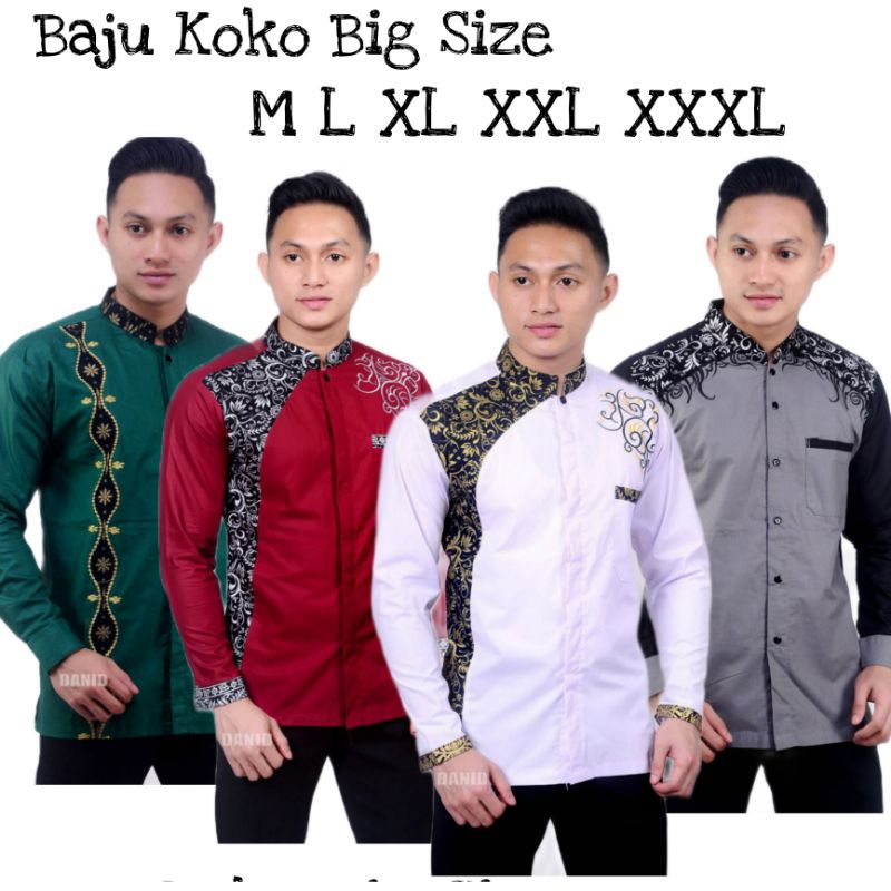 Baju Koko Pria Bordir Batik Lengan Panjang Dewasa Jumbo XXL XXXL