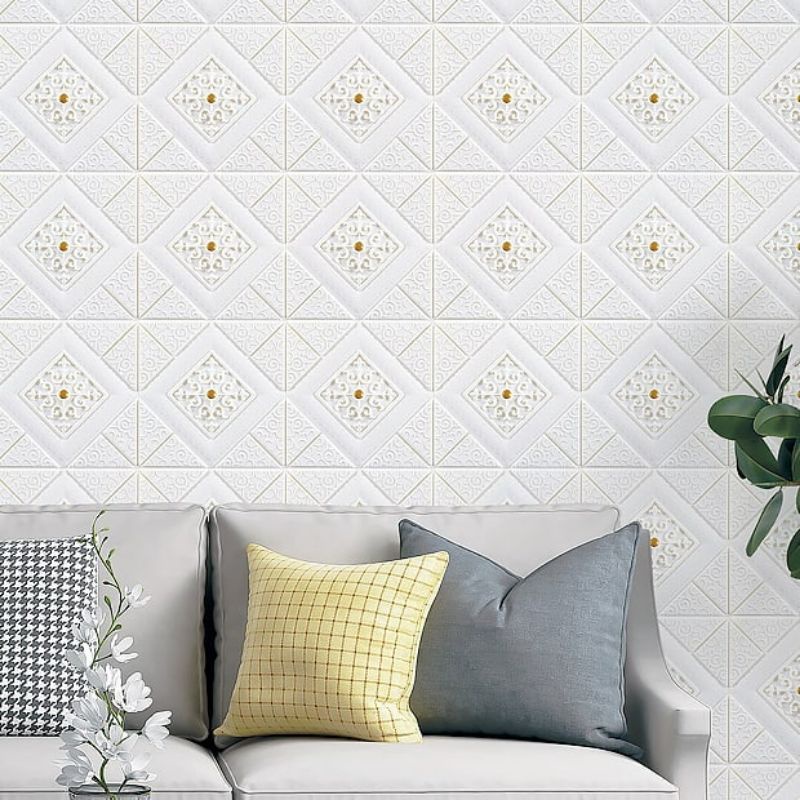 wallpaper sticker foam premium permukaan timbul motif batik wajik rubi kuning