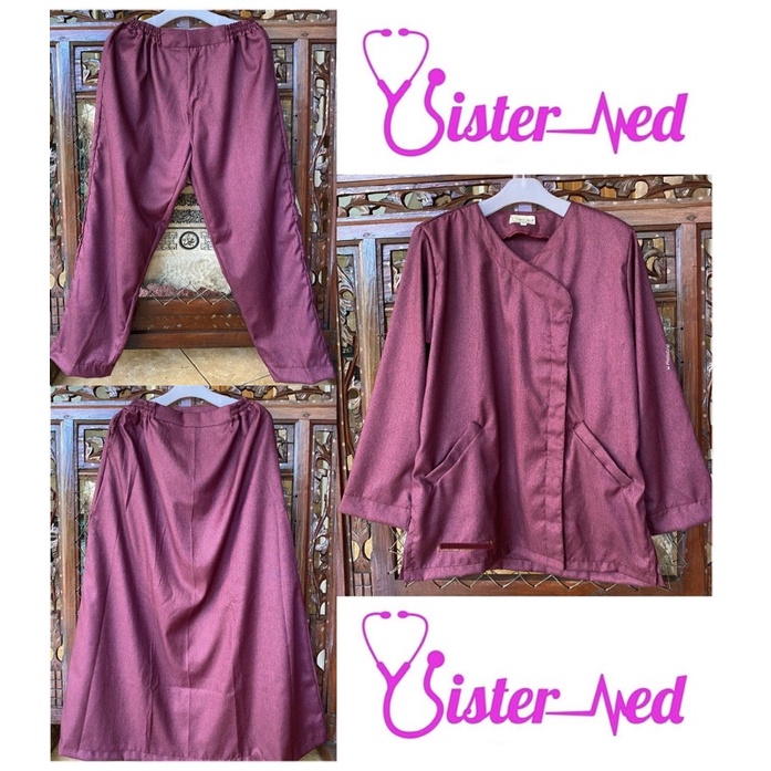 Baju Jaga Dokter/ Perawat/ Bidan Model Kimono Tanpa Tali