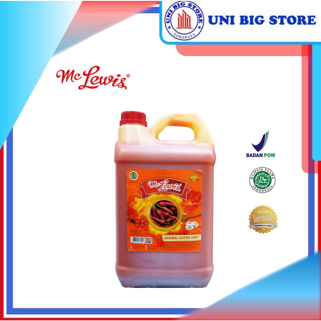 

Mc. Lewis Saus Sambal Saos EXTRA HOT Chili Sauce Pedas 6 Kg Jerigen Galon