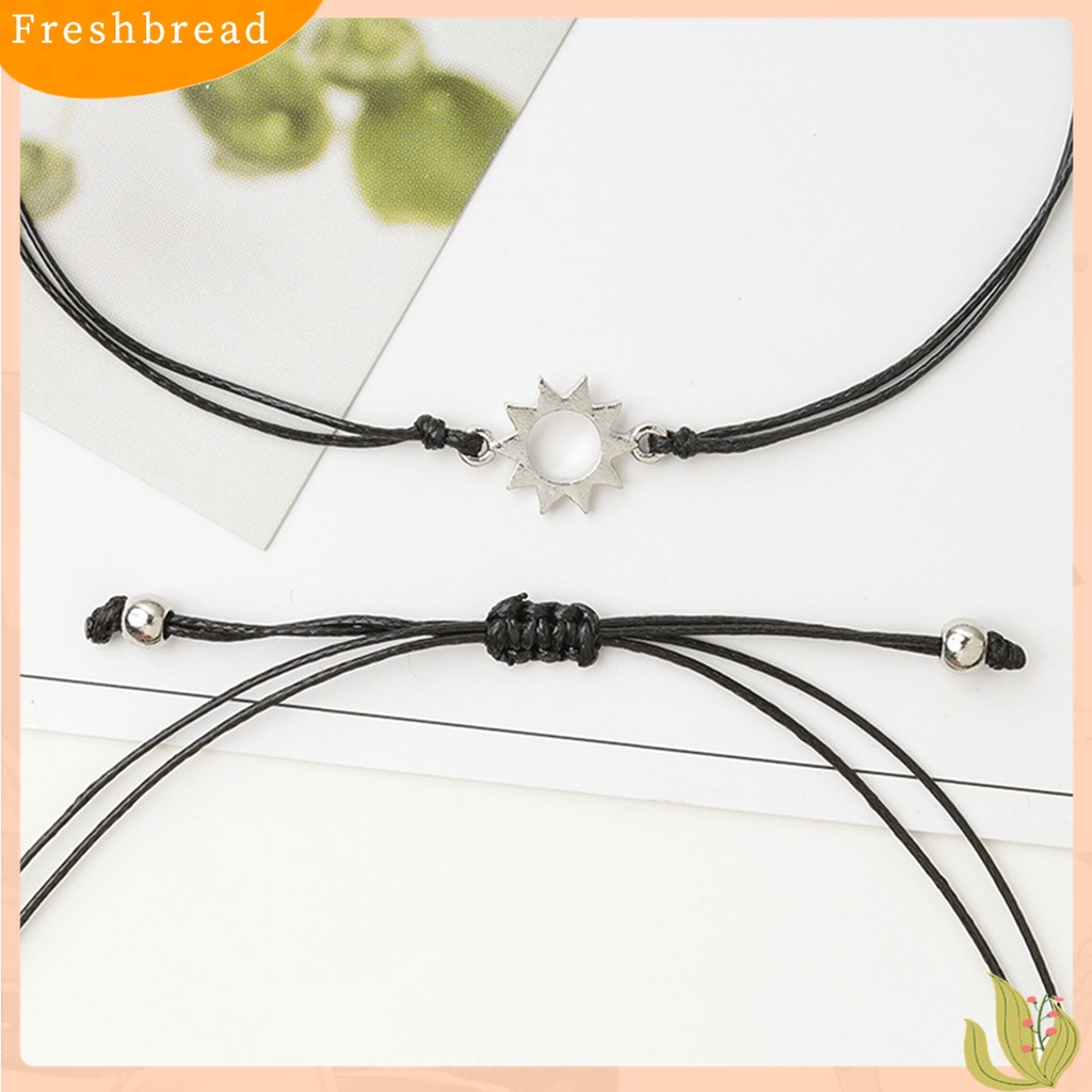 Fresh| 2pcs Gelang Tangan Pasangan / Pria / Wanita Desain Bulan / Matahari Adjustable Untuk Hadiah