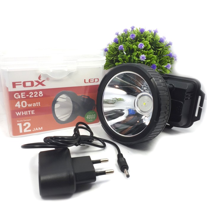 Senter kepala fox 228 40 Watt senter kepala besar 40W cahaya putih led charge rechargable terang