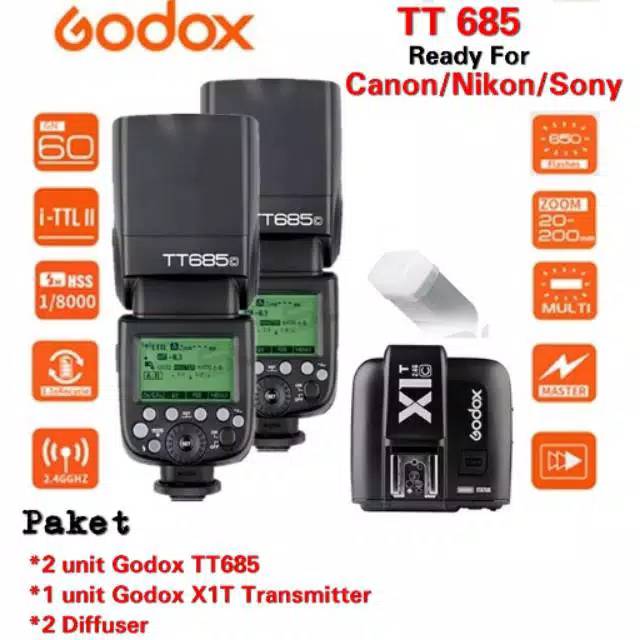 PAKET 2 FLASH GODOX TT685C/TT685N/TT685S HSS I-TTL + TRIGGER GODOX