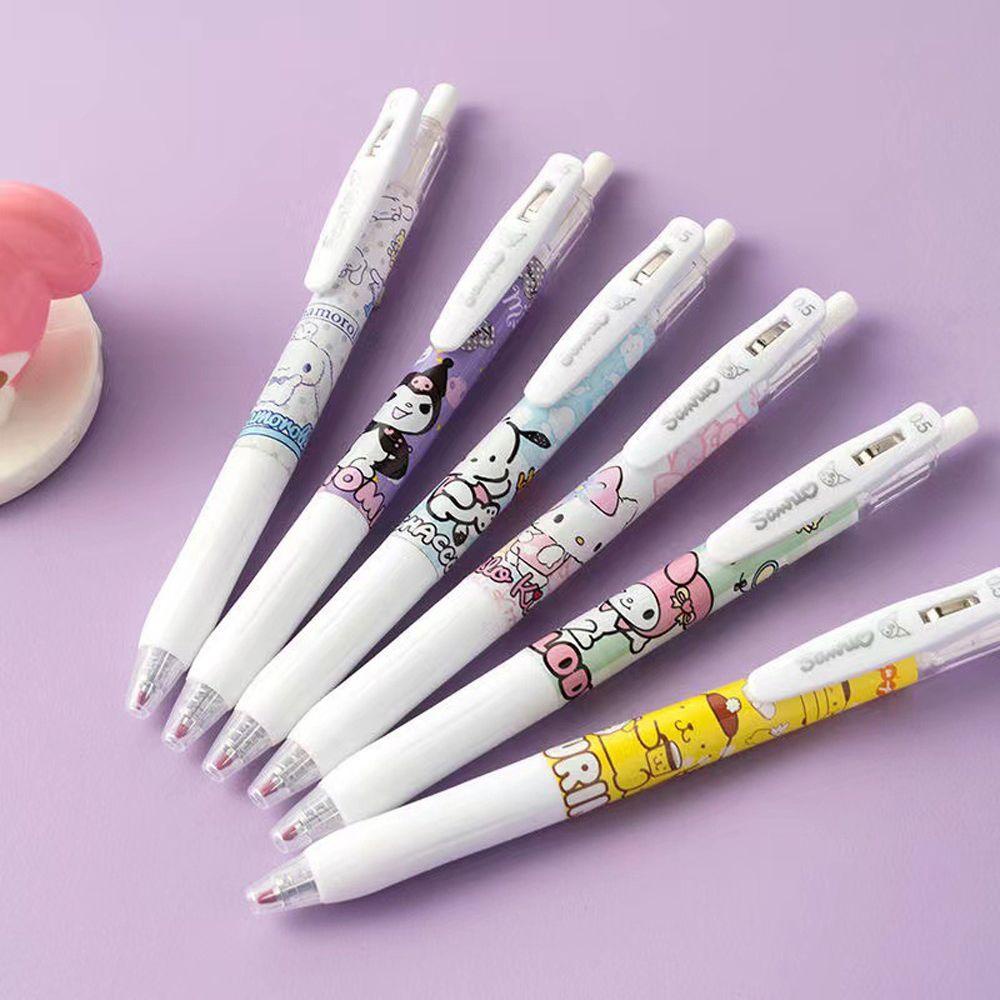 6pcs / Set Pulpen Gel Desain My Melody Tinta Hitam Cepat Kering Kapasitas Besar Untuk Pelajar Perempuan