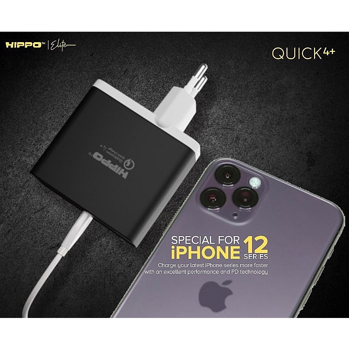 Hippo Adaptor Quick4+ PD 27W Quick Fast Charging 4.0 Travel Adapter Kepala Casan Colokan Charger Rumah type C Power Delivery QC Port Output USB C