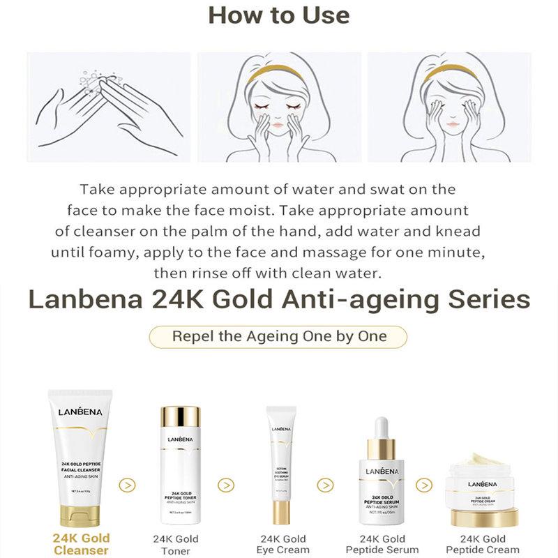 LANBENA 24k Gold Peptide Facial Cleanser Face Skin Care Wash Anti-Aging Oil Control Fades skin spots Face Cream Foam