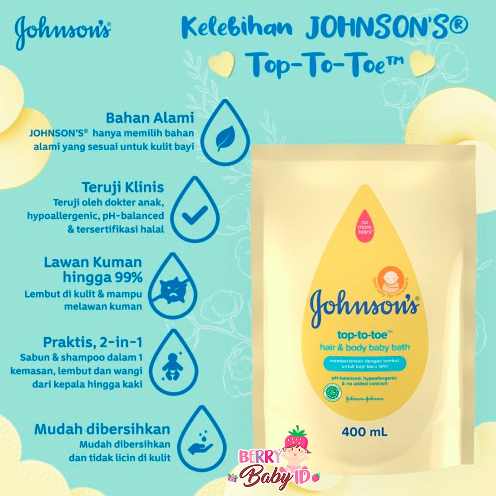 Johnson's Top to Toe Hair &amp; Body Baby Bath Shampo Sabun Refill 400 ml Berry Mart