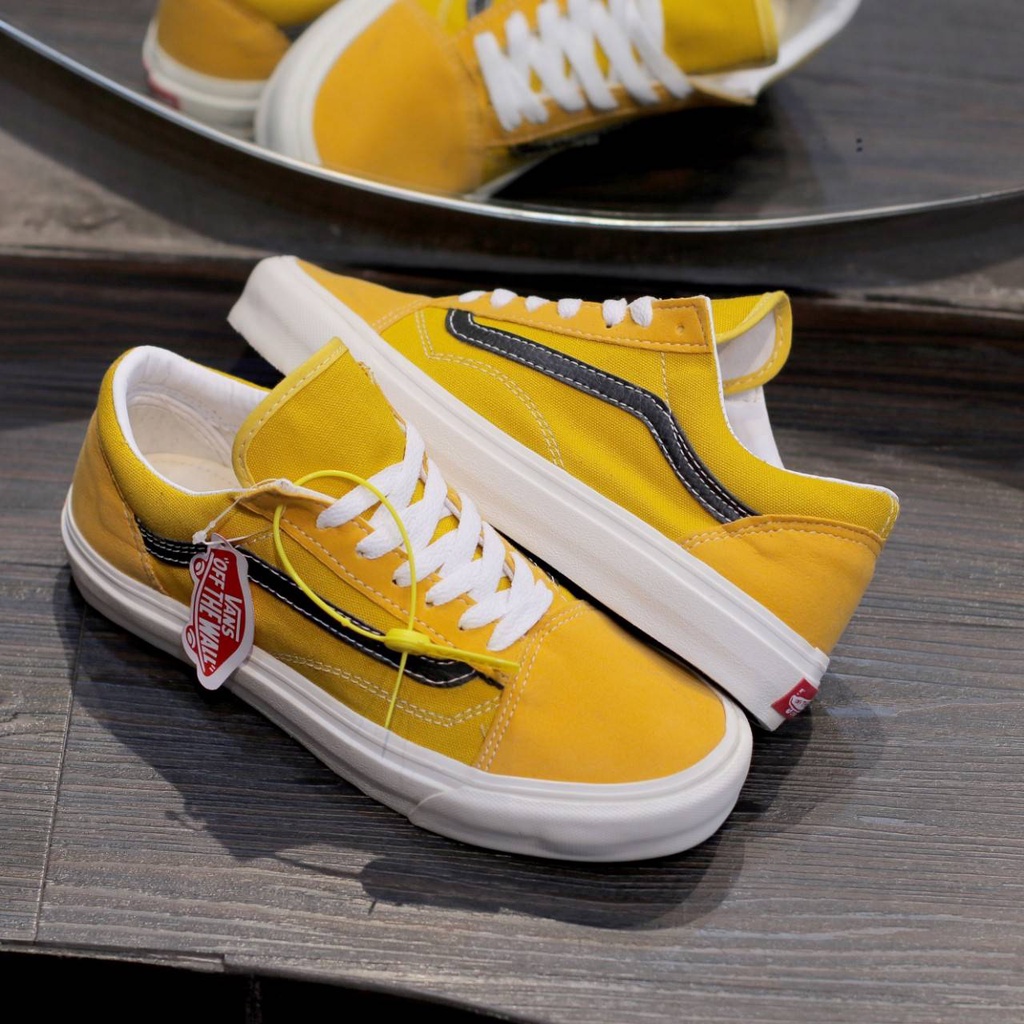 V OLDSKOOL MARSMELLOW YELLOW LIST BLACK TERBARU SEPATU KETS PRIA PREMIUM