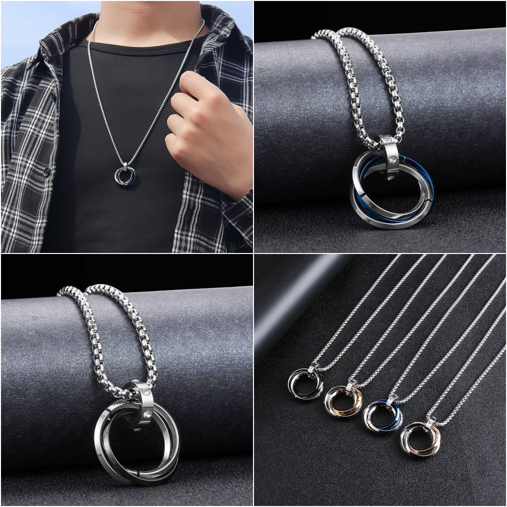 Kalung Bentuk Bulat Geometris Warna Permen Bahan Titanium Steel Gaya Hip Hop Untuk Pasangan