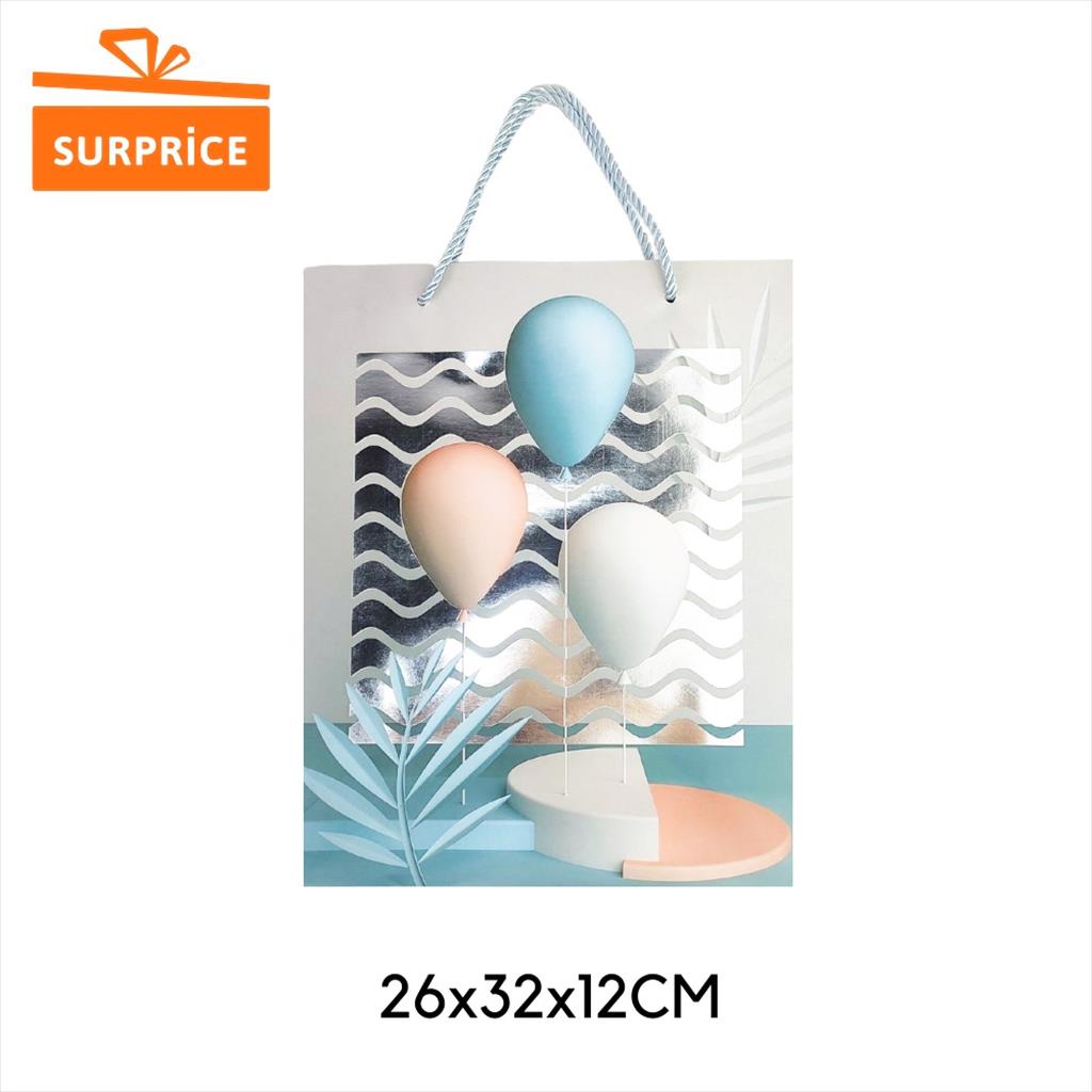 Surprice Tas Kado Tenteng 26x32x12cm /  Kantong Hadiah / Goodie Bag Ulang Tahun / Paper Bag Tas Hampers / Gift Bag-Balon Abu Biru
