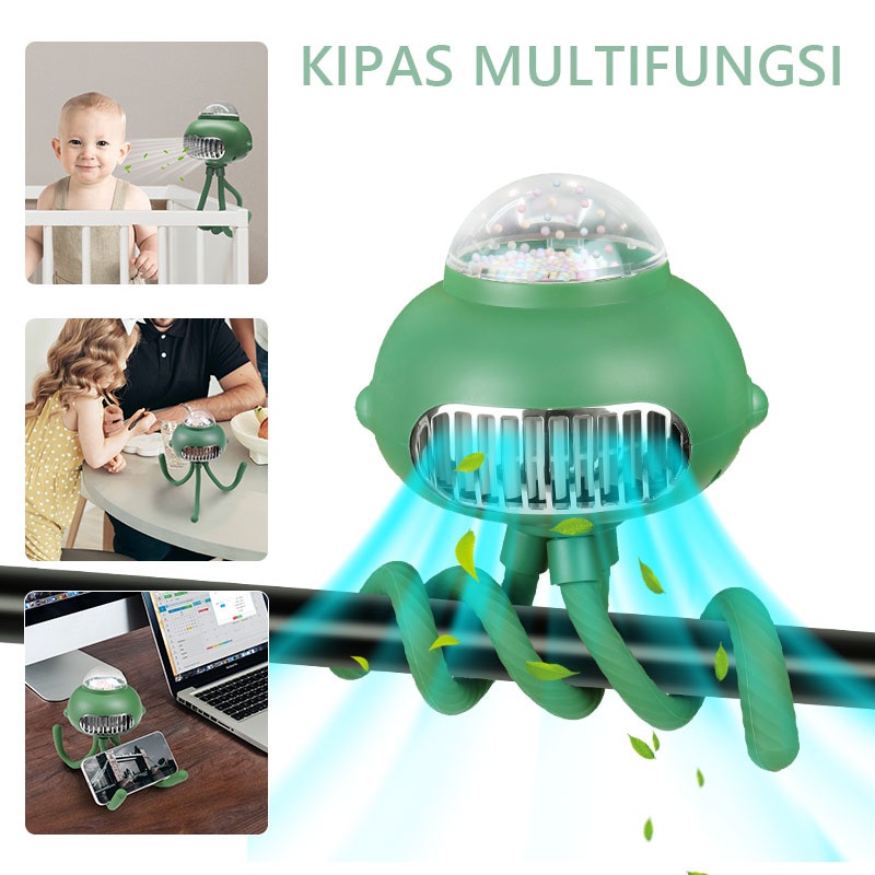 CORN Tingkatkan Bayi Kipas Angin Mini Portable 3600mah Kipas Angin Bisu Mini Fan USB RECHARGEABLE 3-Speed Angin Super Micro-USB Bentuk Gurita Mendukung Kereta Dorong Bayi