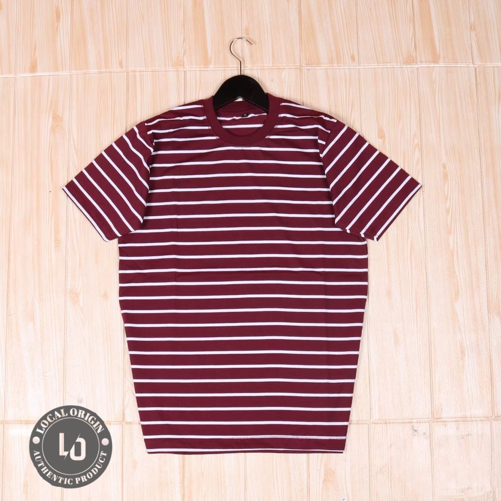 KAOS SALUR LENGAN PENDEK  CVC 30S BAHAN DISTRO- KAOS GARIS-GARIS PRIA WANITA UNISEX - KAOS STRIPE LIST SMALL