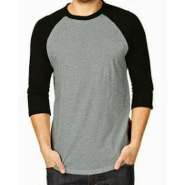 Jual KAOS RAGLAN PRIA COTTON COMBED 30S LENGAN 3/4 KOMBINASI ABU